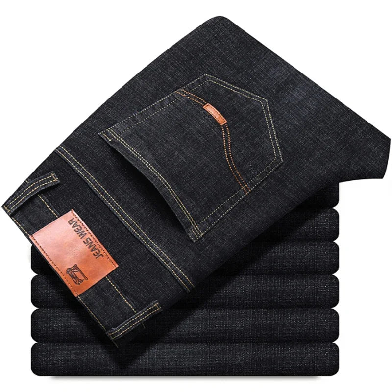 Men’s Vintage Black Straight-Leg Stretch Jeans – Business Casual Denim Pants