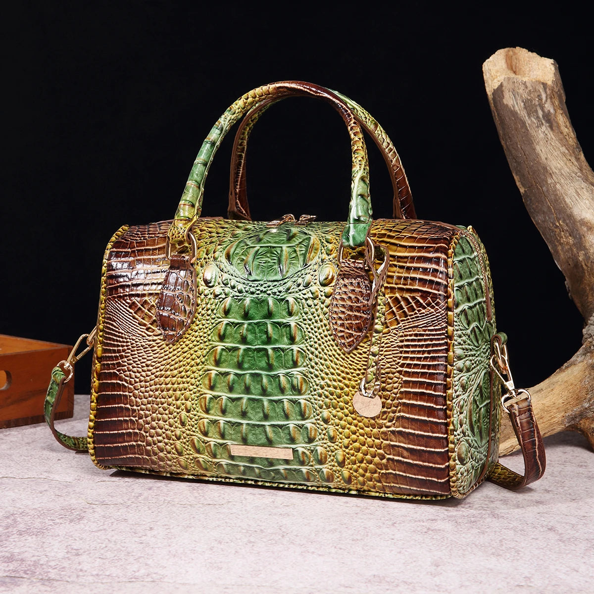 The Ombre Crocodile Embossed Boston Handbag