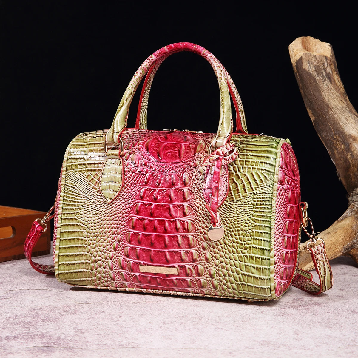 The Ombre Crocodile Embossed Boston Handbag