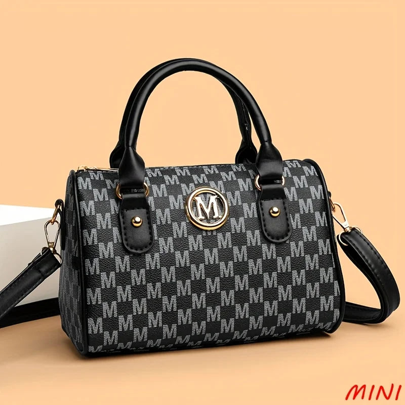 Stylish Women’s Alphabet Shoulder Bag with Golden “M”