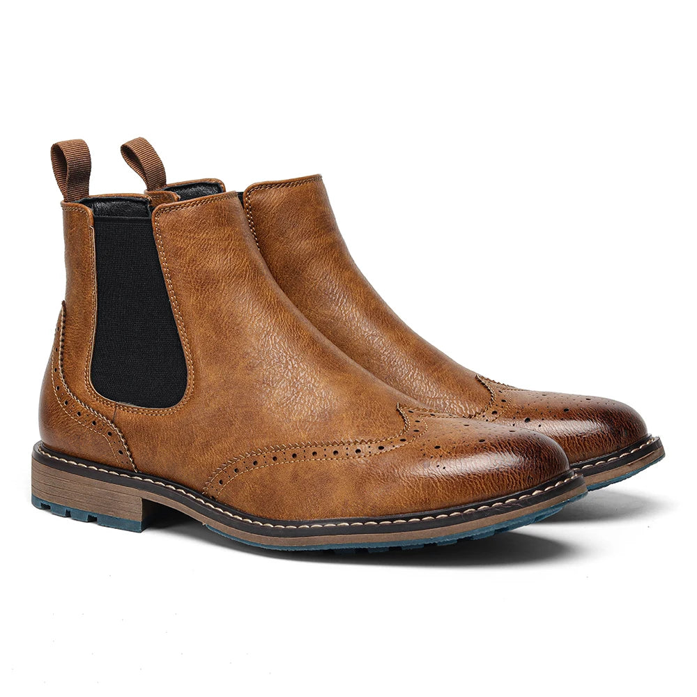 Brogue Chelsea Men Leather Boots