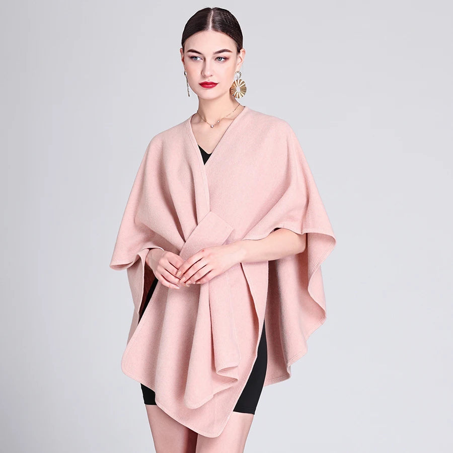 Fashion Side Strap Wool-Blend Poncho Cape – Autumn/Winter Women’s Cardigan Shawl Cloak