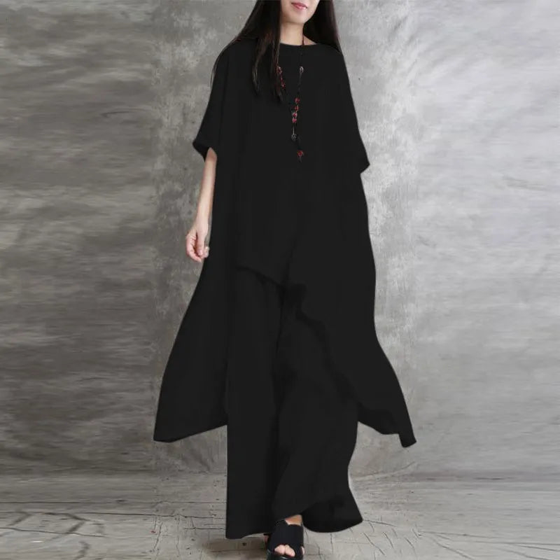 Women’s Cotton Linen 2-Piece Set – Casual Plus Size Sportswear Suit