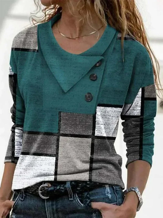 Fashion Geometry Print Long Sleeve T-Shirt for Women