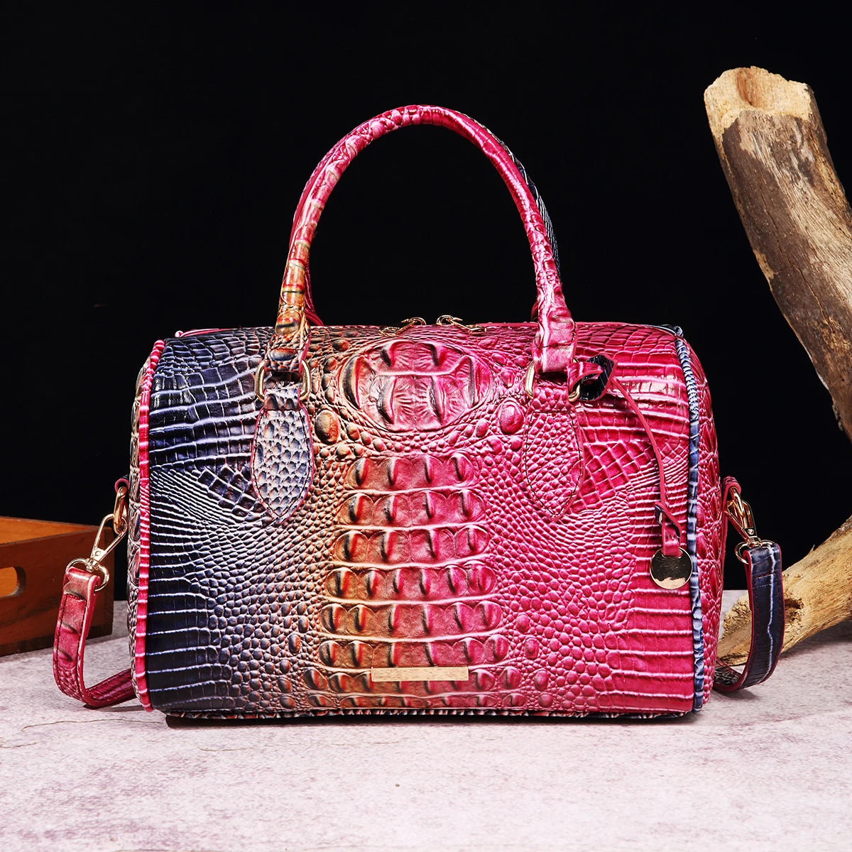 The Ombre Crocodile Embossed Boston Handbag