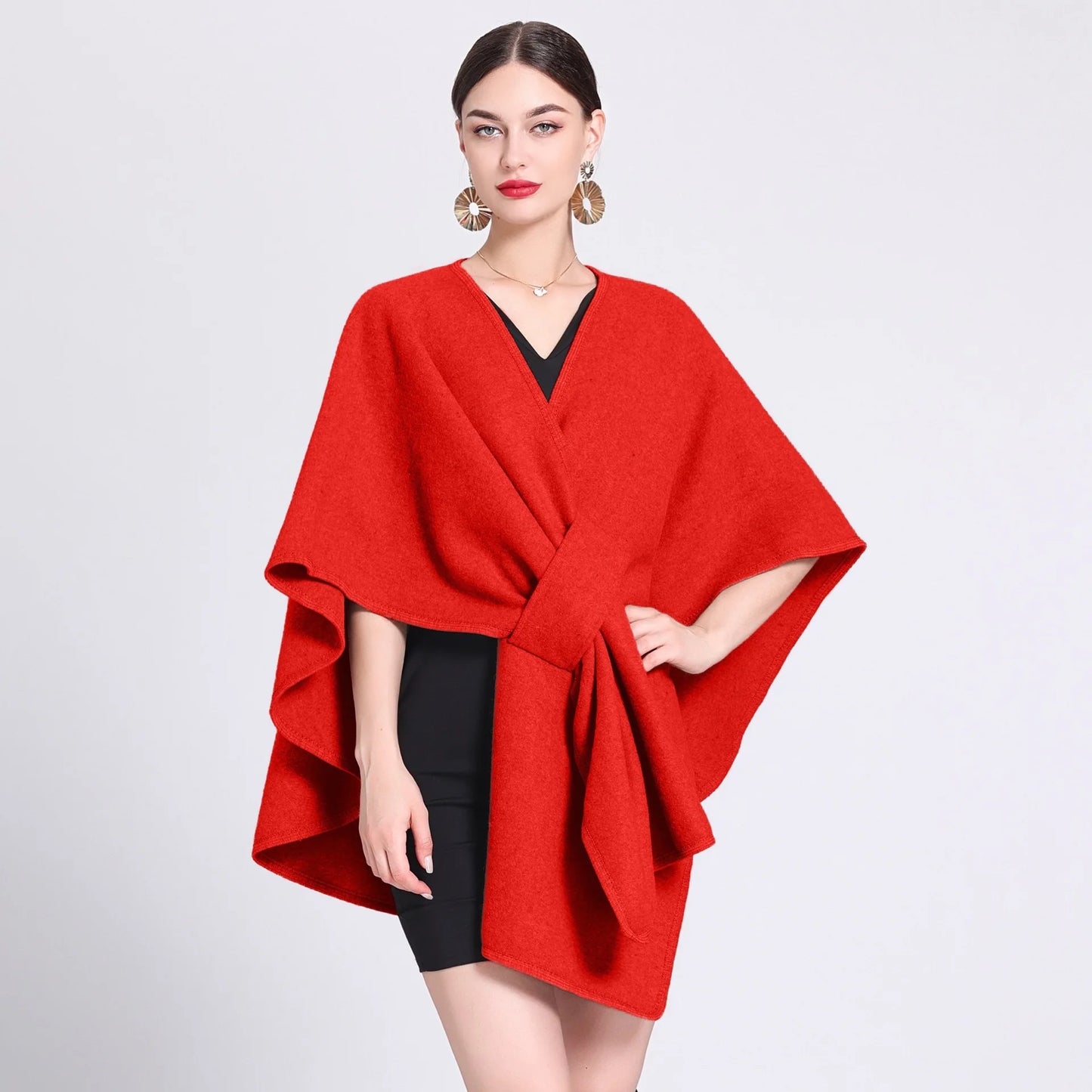 Fashion Side Strap Wool-Blend Poncho Cape – Autumn/Winter Women’s Cardigan Shawl Cloak