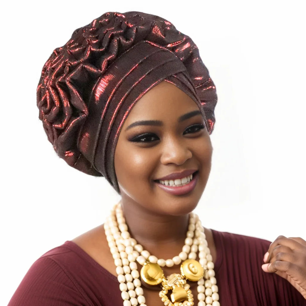 Glitter Ruffled Turban Hijab Bonnet for Women