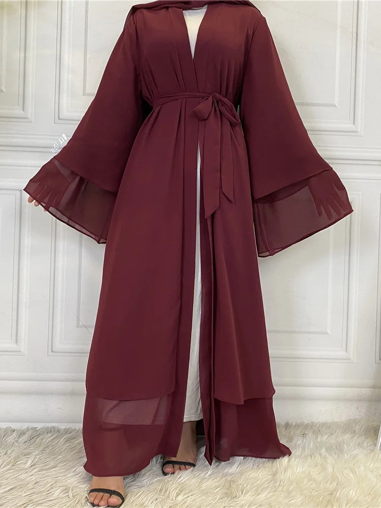 Latest Muslim Abaya – Two-Layer Chiffon Elegant Cardigan Robe for Women