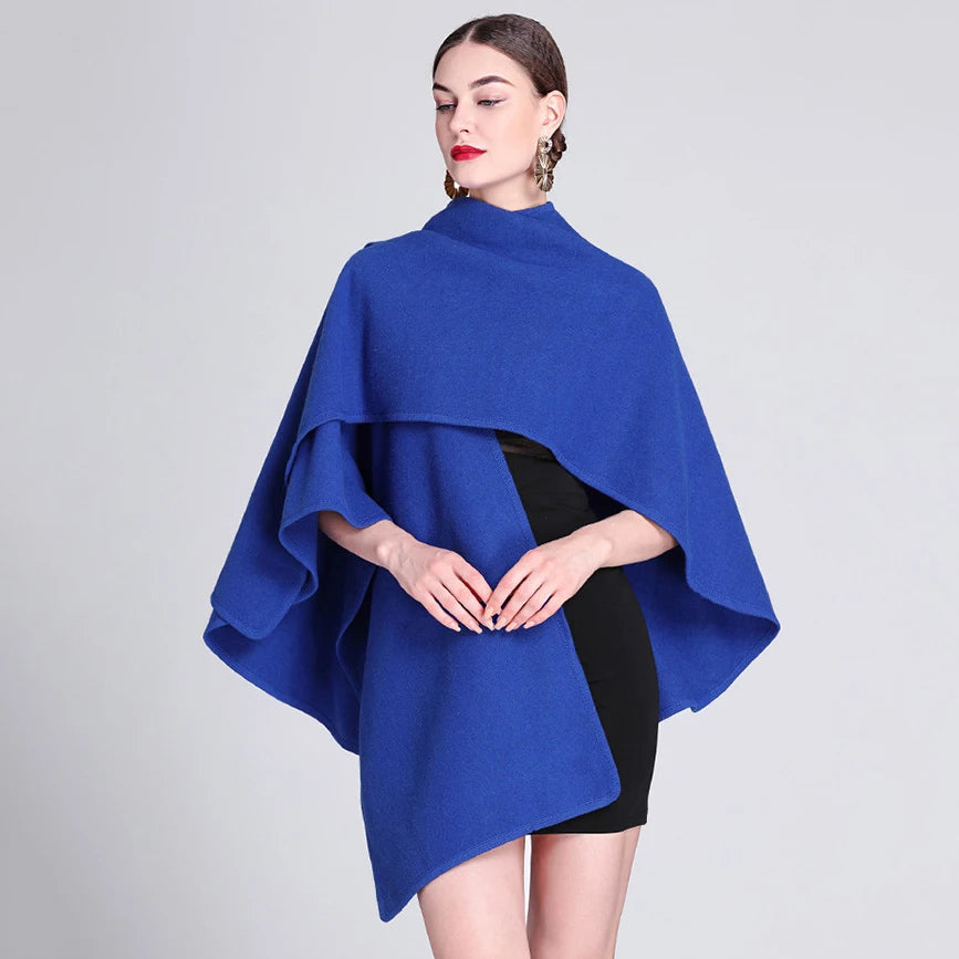 Fashion Side Strap Wool-Blend Poncho Cape – Autumn/Winter Women’s Cardigan Shawl Cloak