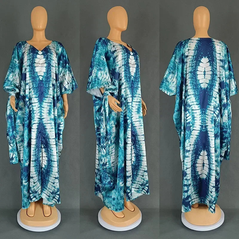 African Retro Long Robe Dress with Headscarf