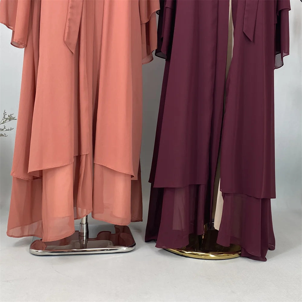 Latest Muslim Abaya – Two-Layer Chiffon Elegant Cardigan Robe for Women