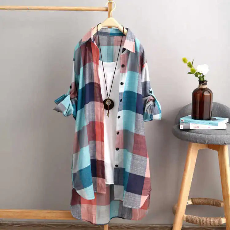 Women's Plaid Cotton Shirt – Chic & Elegant Blouse for Effortless Style