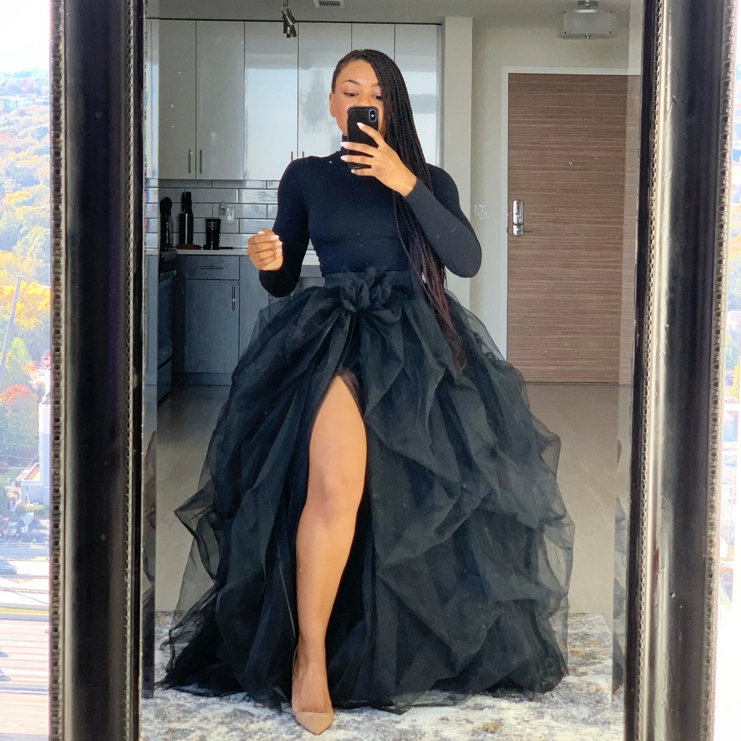 Women’s Tutu Long Skirt – Front Split Layered Tulle Puffy Skirts
