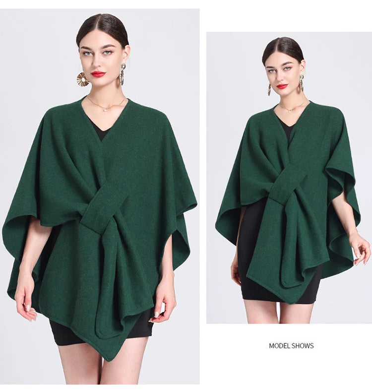 Fashion Side Strap Wool-Blend Poncho Cape – Autumn/Winter Women’s Cardigan Shawl Cloak
