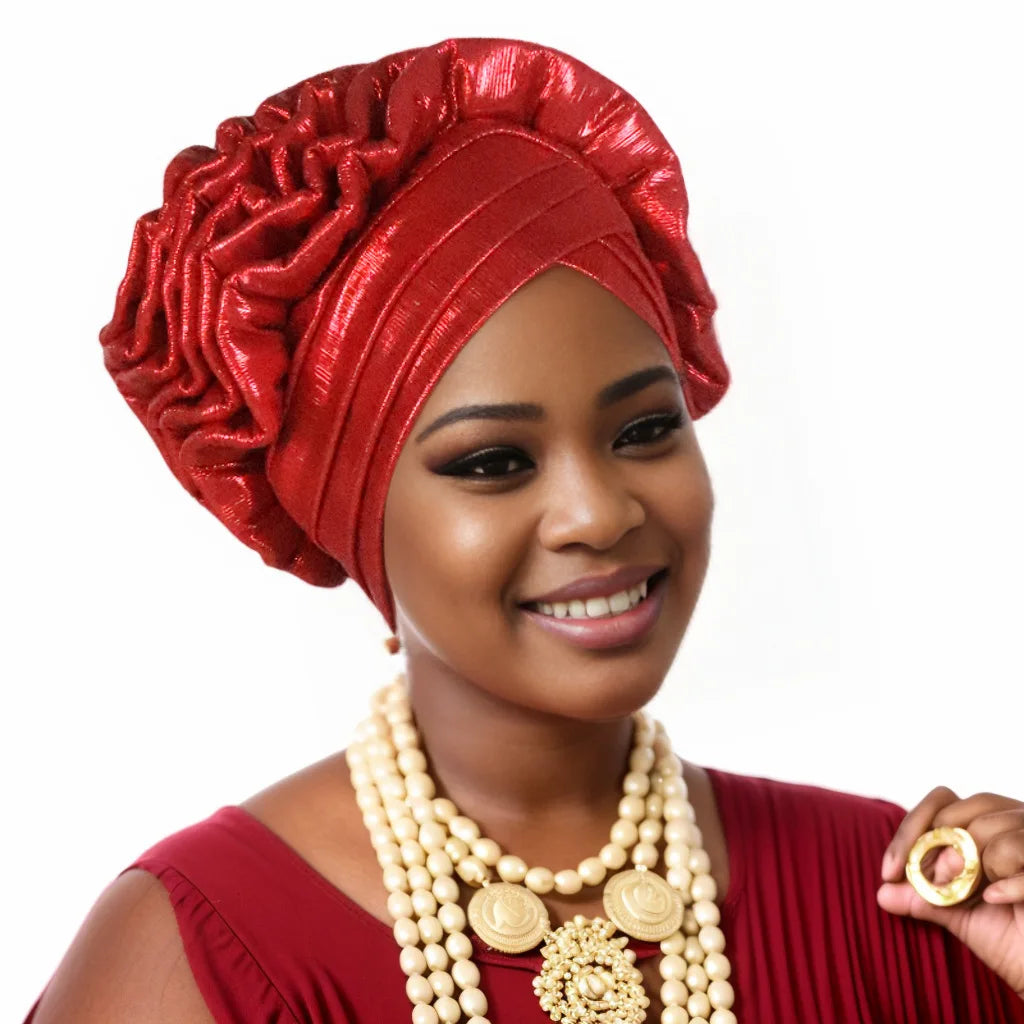 Glitter Ruffled Turban Hijab Bonnet for Women