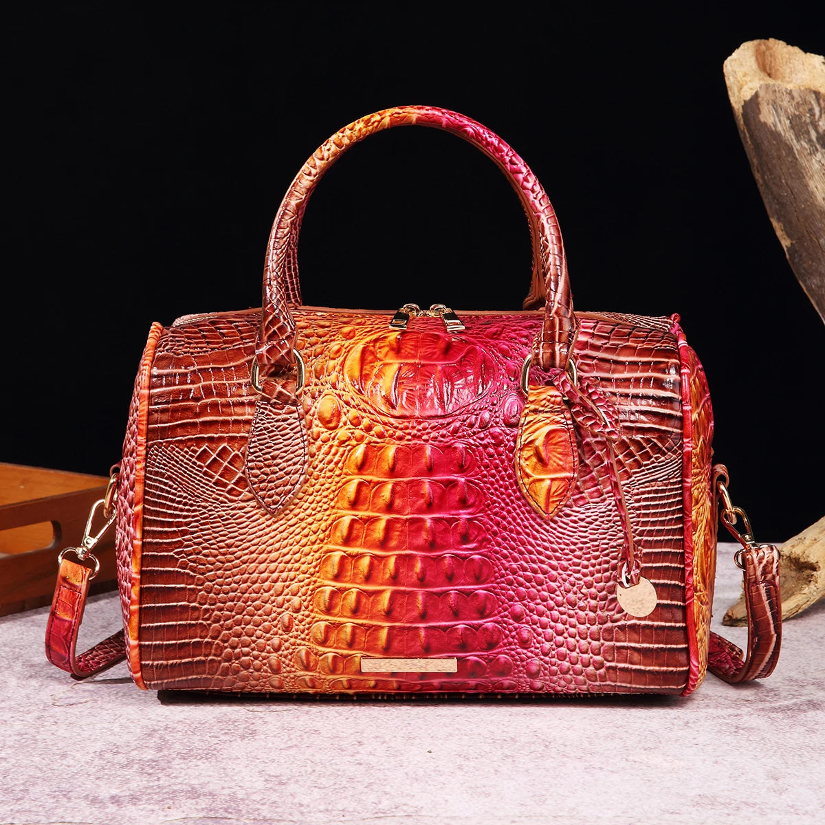 The Ombre Crocodile Embossed Boston Handbag