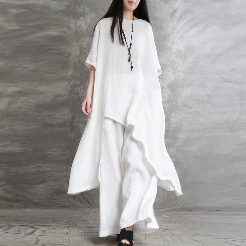 Women’s Cotton Linen 2-Piece Set – Casual Plus Size Sportswear Suit