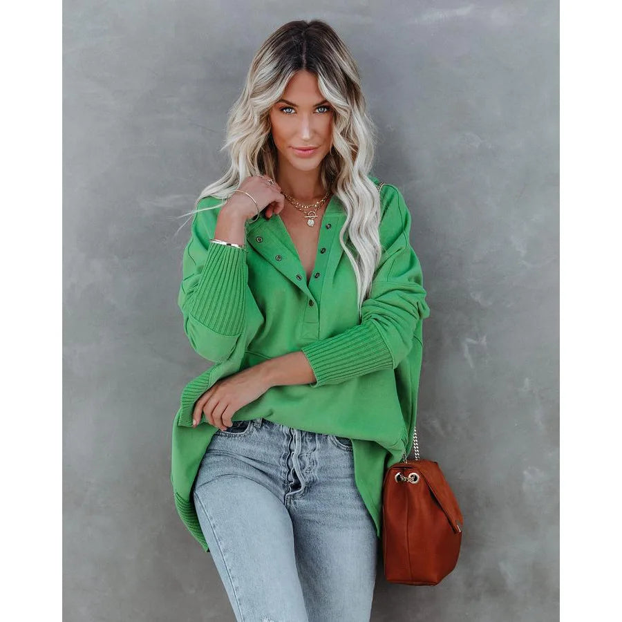 Stay Cozy in Style – Casual Loose White V-Neck Hooded Sweatshirt for Women