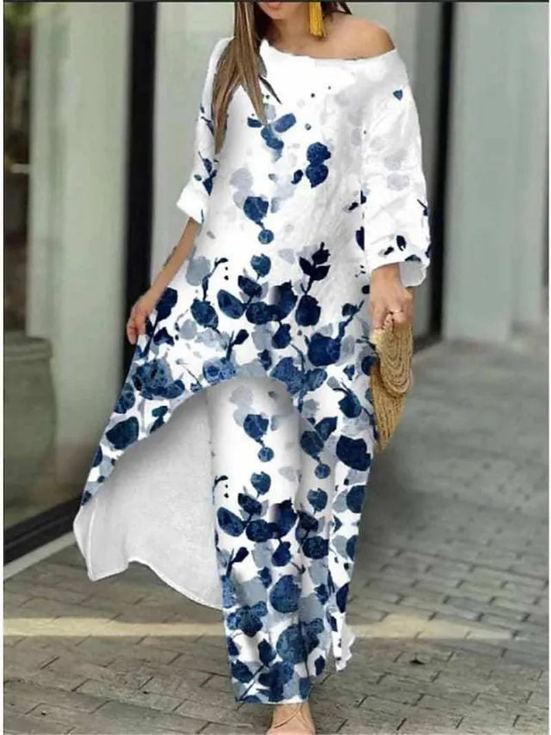 Women’s Two-Piece Pant Set – Floral Print, Casual & Comfortable
