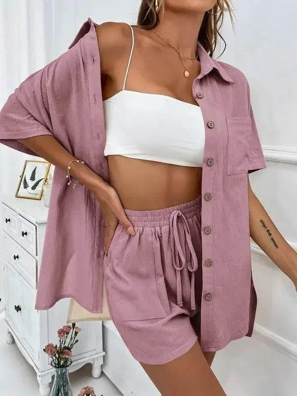 Stay Cool & Stylish This Summer – Women's Cotton Linen Two-Piece Set
