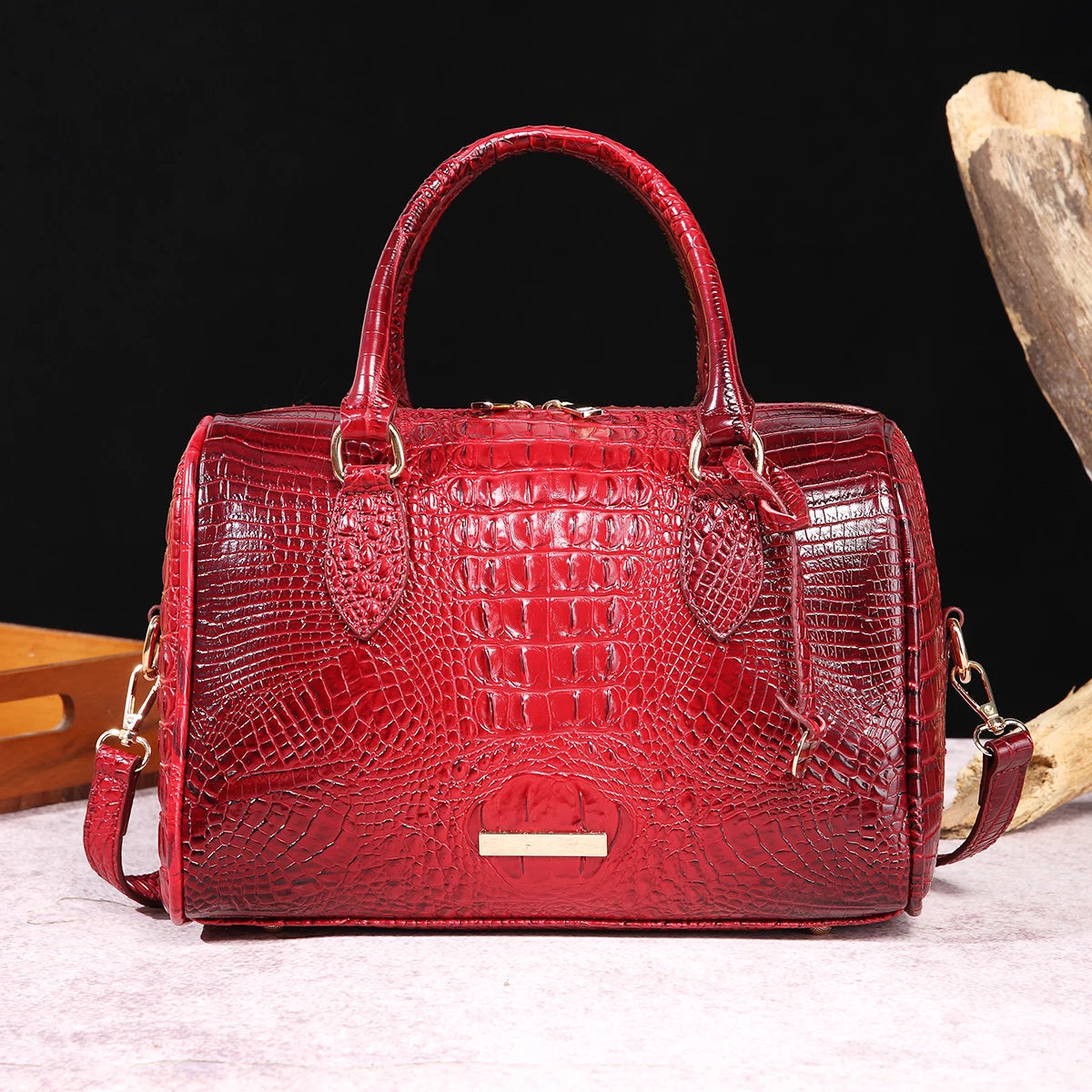 The Ombre Crocodile Embossed Boston Handbag