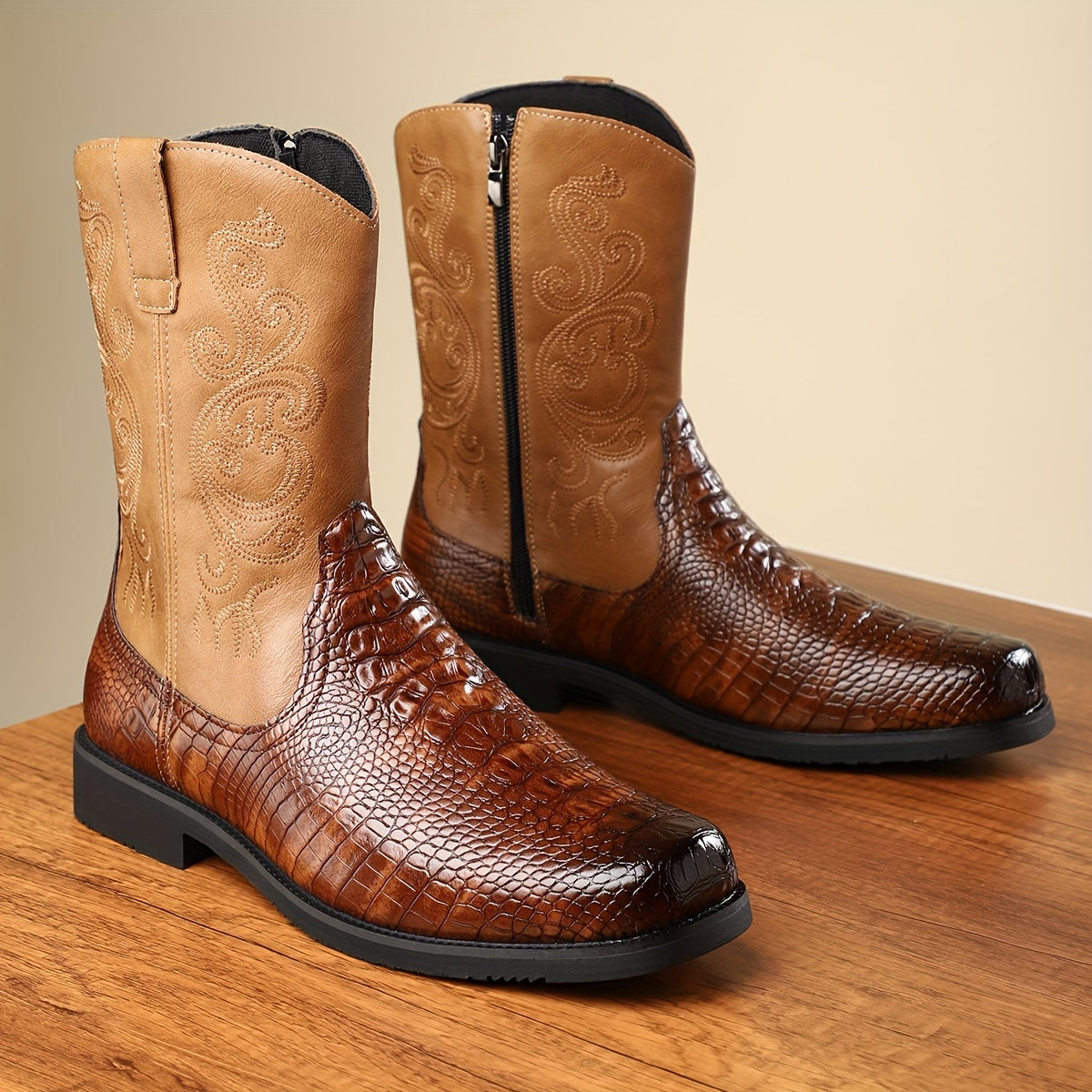 Plus Size Men's Vintage High Top Western Cowboy Boots