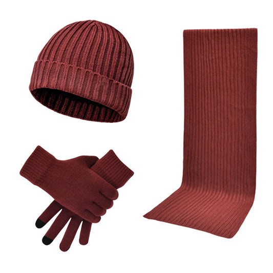 Men's & Women's 3-Piece Winter Set – Thick Knit Wool Hat, Scarf & Gloves