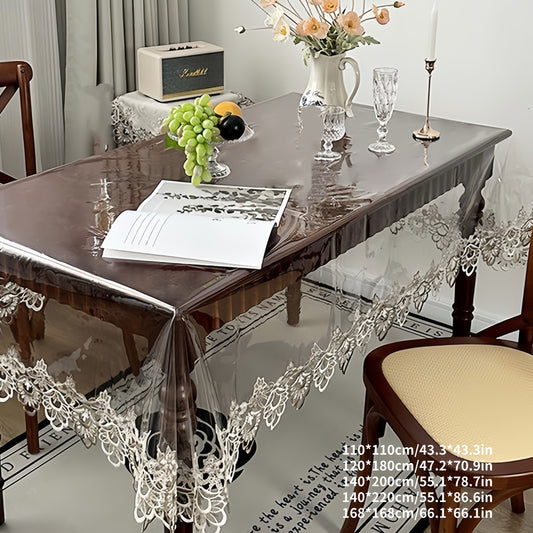 Elegant Clear PVC Lace Embroidered Tablecloth – Rectangular Floral Design