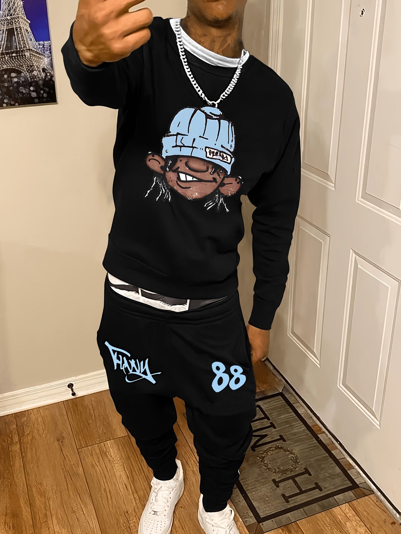 Men's Casual Fashion Round Neck Sweater Sport Pants Suit