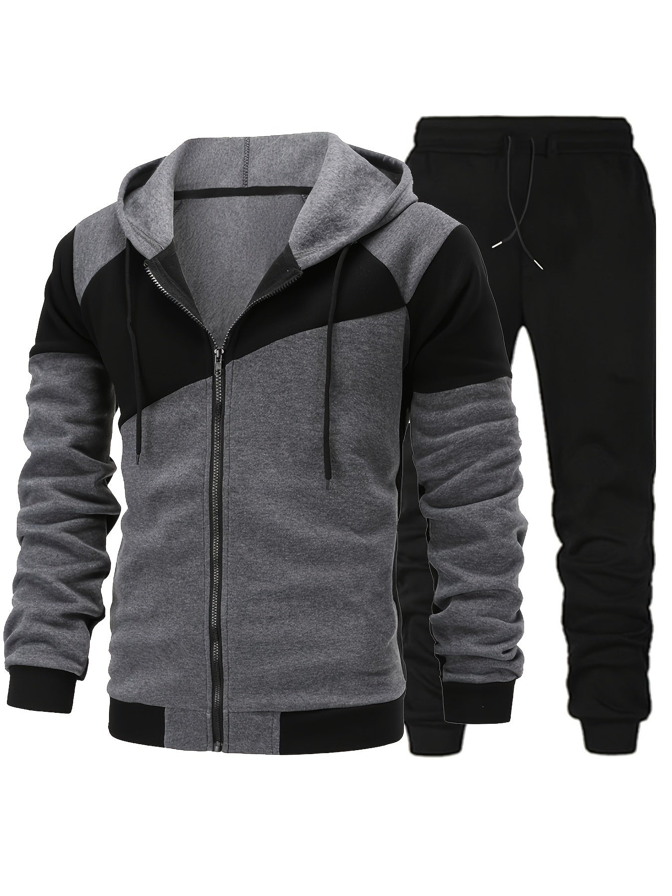Autumn Winter Men's Zipper Hoodie Suit-Fleece Hoodie Men's Casual Sportswear Set