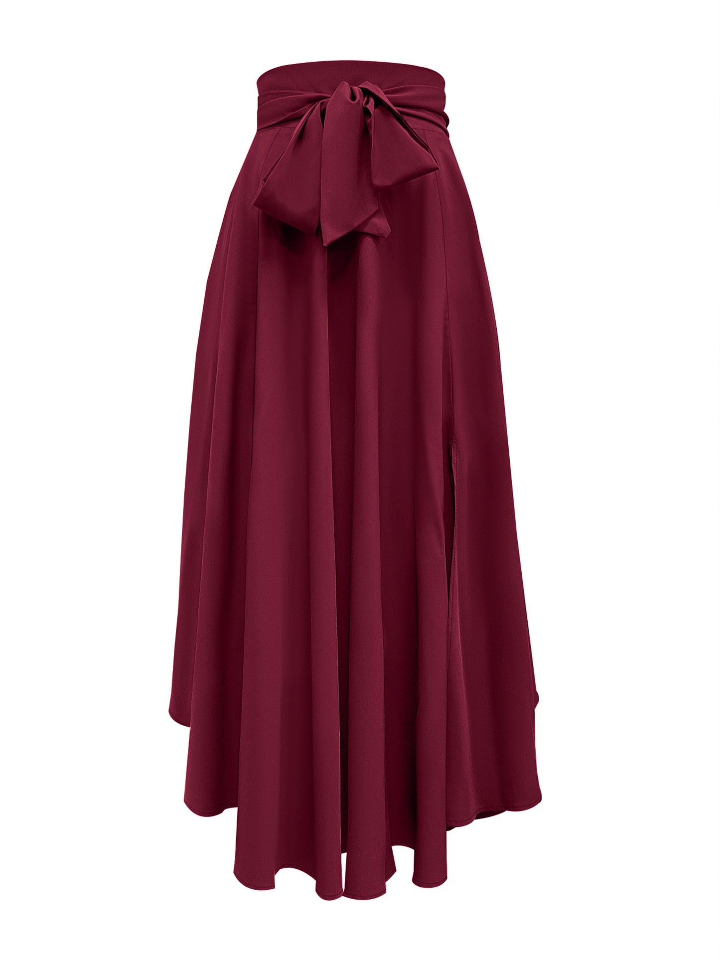 Women's Casual Pleated Skirt with Ruffle Hem and Tie