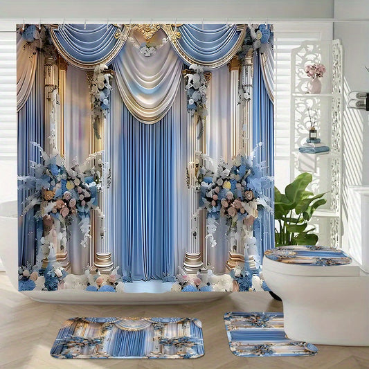 Set of 4 Stunning Vintage Drapery Shower Curtains with Multiple Hooks