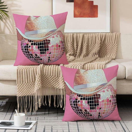 Chic Pink Cowgirl & Cowboy Boots Throw Pillow Cover: