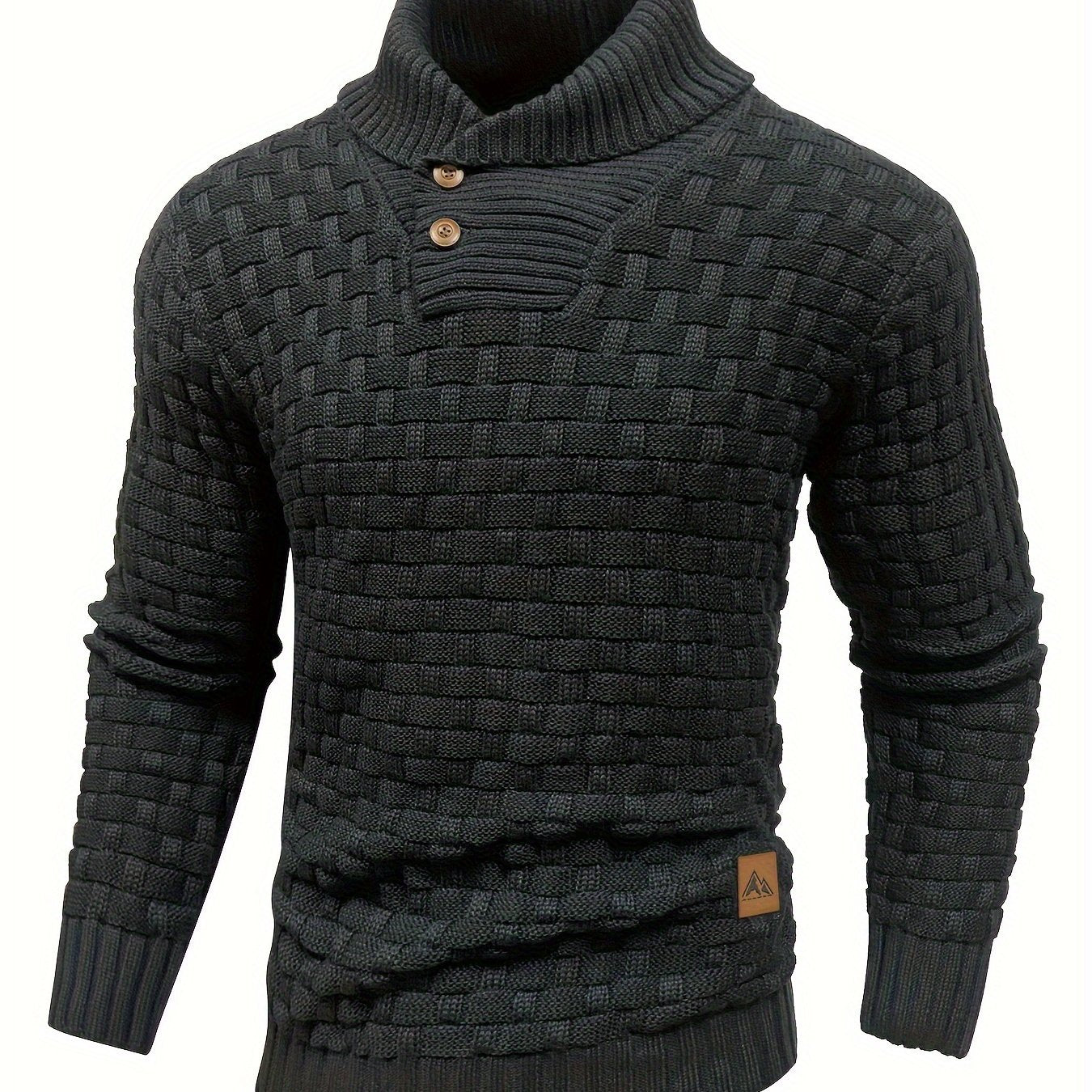 High Stretch Men’s Casual Sweater, Chic Mature Waffle Pattern Pullover
