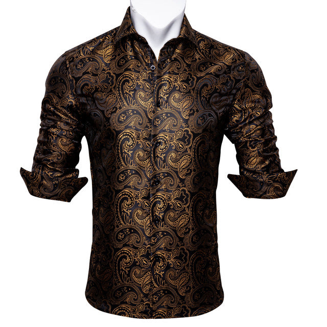 Barry Wang Teal Paisley Floral Silk Shirt – BCY-05