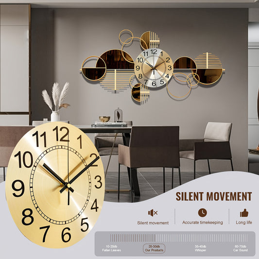 Large 31" x 17" Silent Modern Metal Wall Clock | 3D Decorative Wall Timepiece
