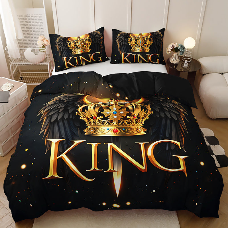 Luxury 3-Piece King Duvet Cover Set – Elegant Black & Gold Royal Design