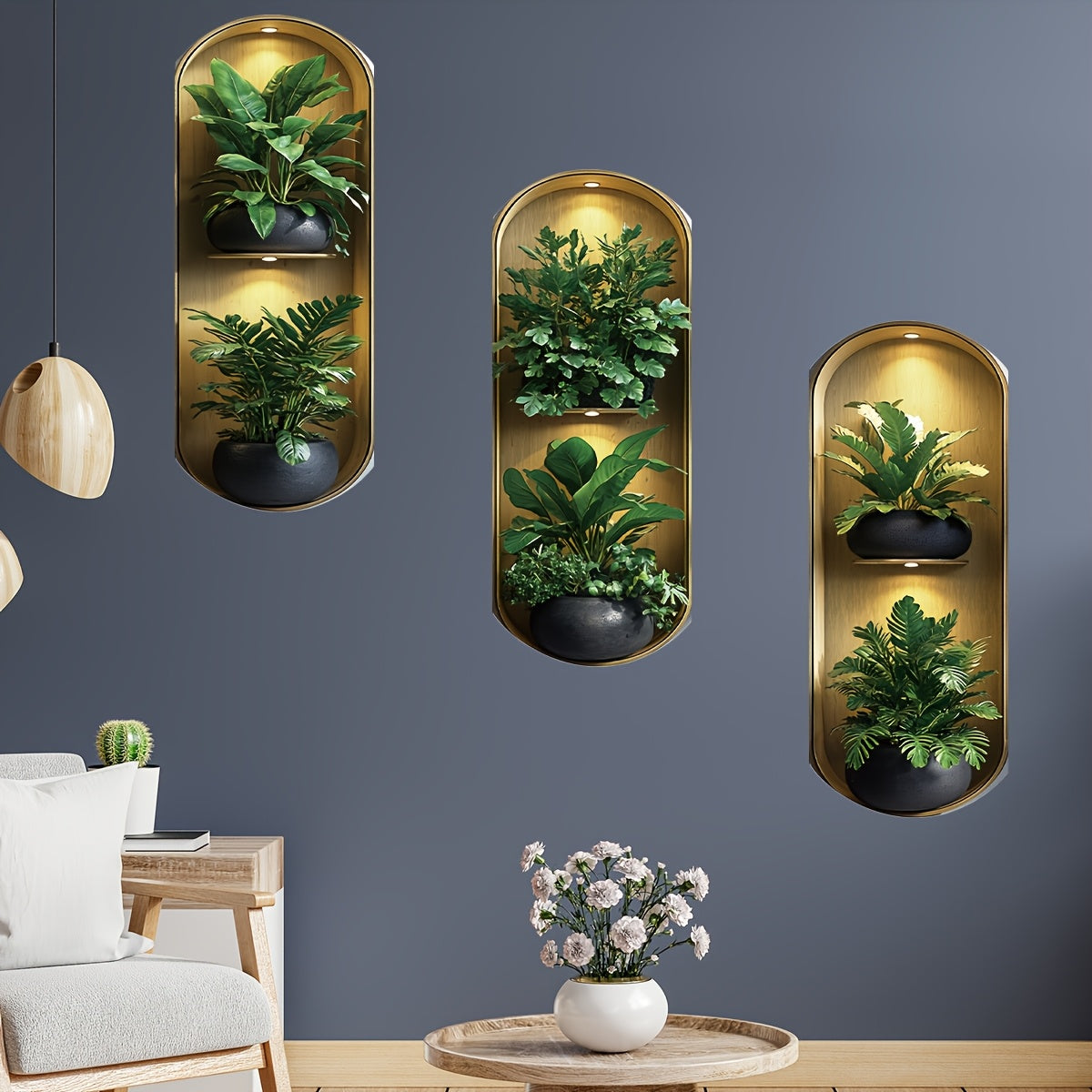 Pack of 3 Realistic Arched Plant Wall Decals – Green Foliage Window Decor Stickers