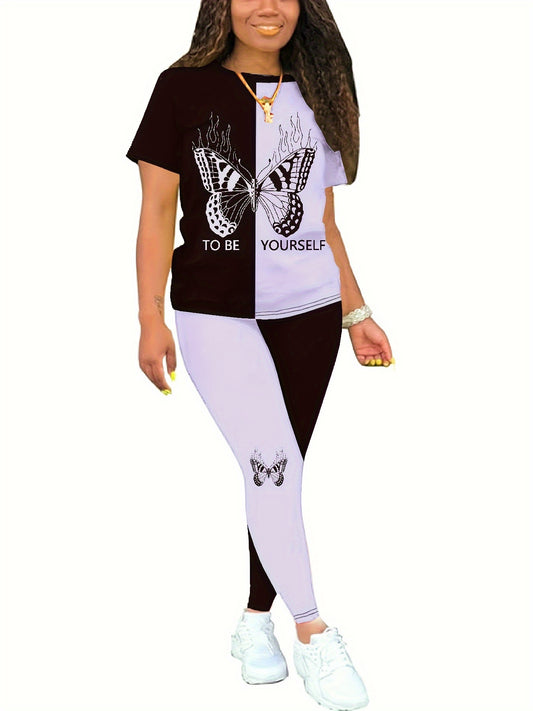 Butterfly Print Casual Two-Piece Set – Women's Summer Outfit