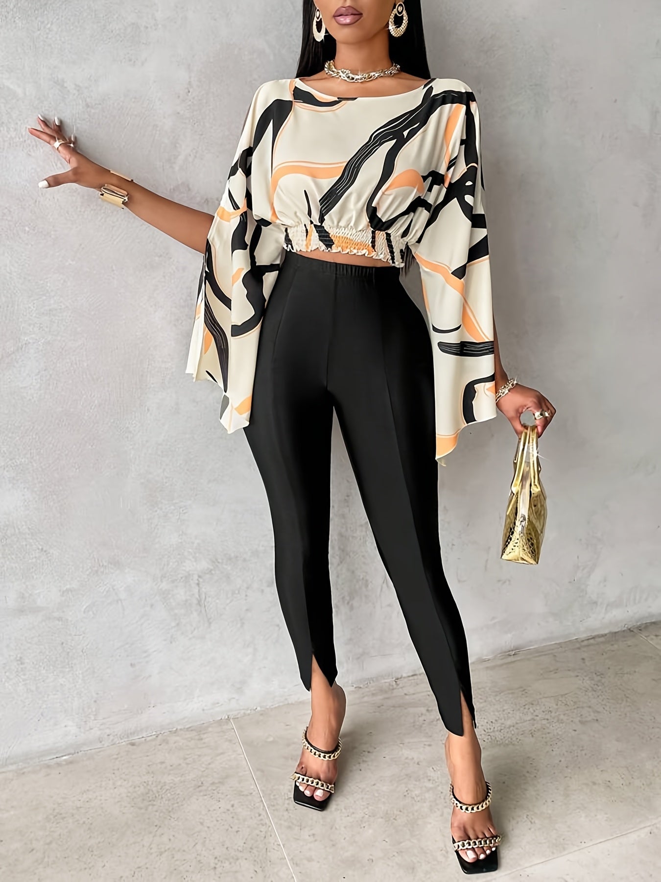 Women's Elegant Geometric Print Long Sleeve Blouse
