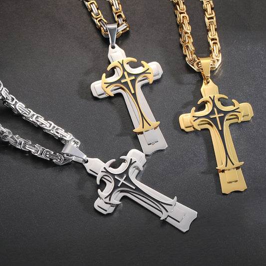 Christian Trinity Latin Cross Necklace for Men