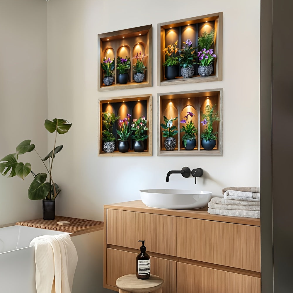 4-Piece Set of Potted Green Plant Wall Stickers