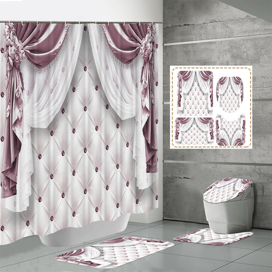 HD Digital Printing Waterproof Polyester Mildew-proof Shower Curtain Suit