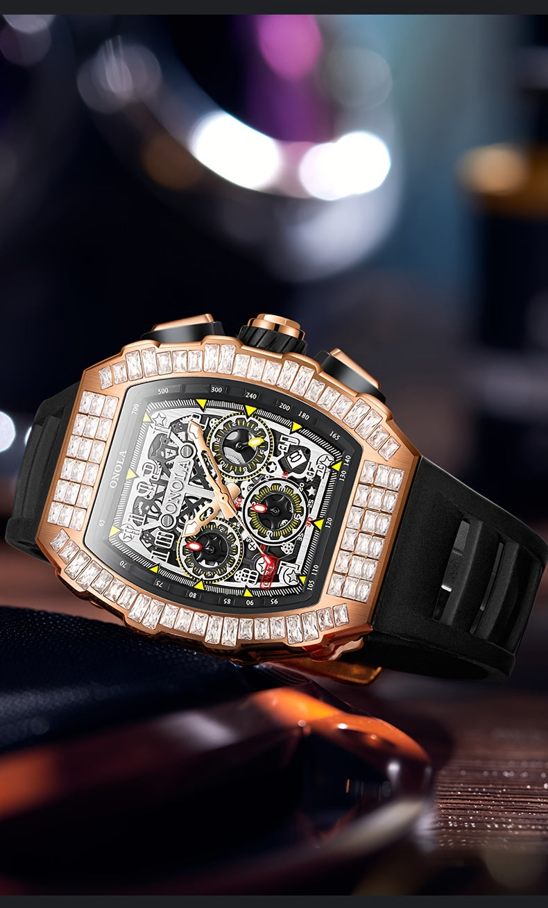ONOLA Men's Automatic Mechanical Watch – Barrel-Shaped Tourbillon Elegance