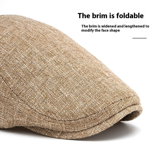 Breathable Cotton and Linen Beret – Men's Retro Peaked Cap