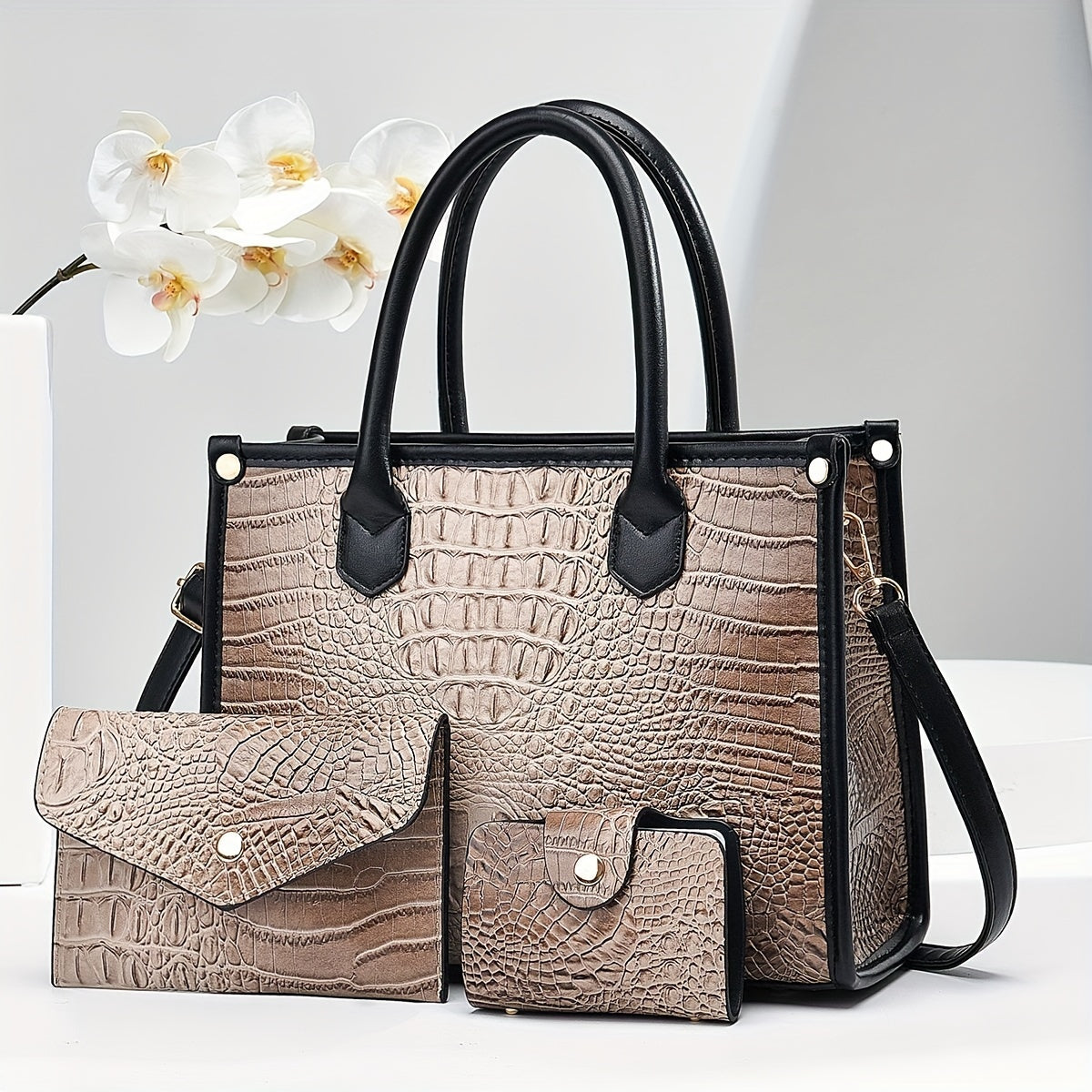 Luxury Crocodile Handbag Three-Piece Set