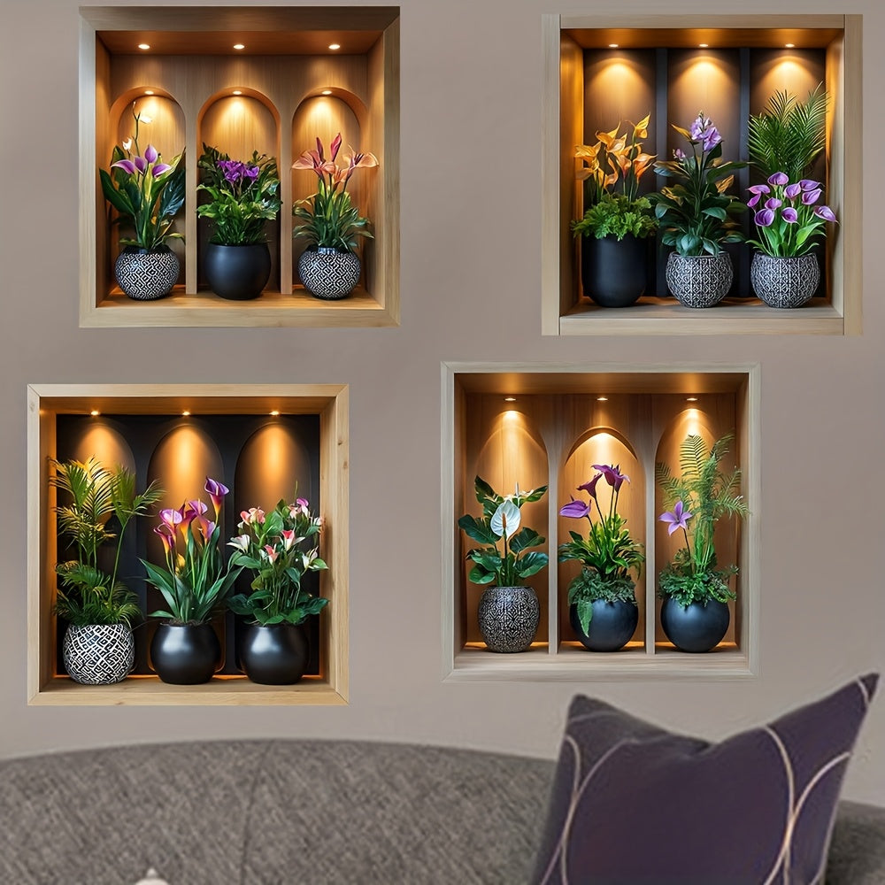 4-Piece Set of Potted Green Plant Wall Stickers