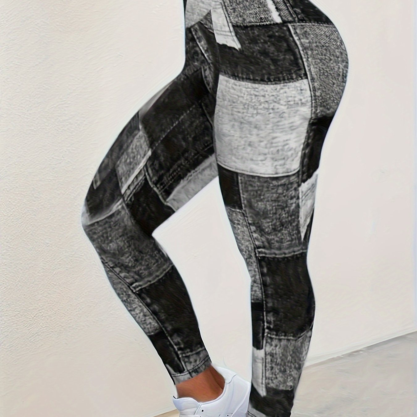 Plus Size Denim Print Leggings