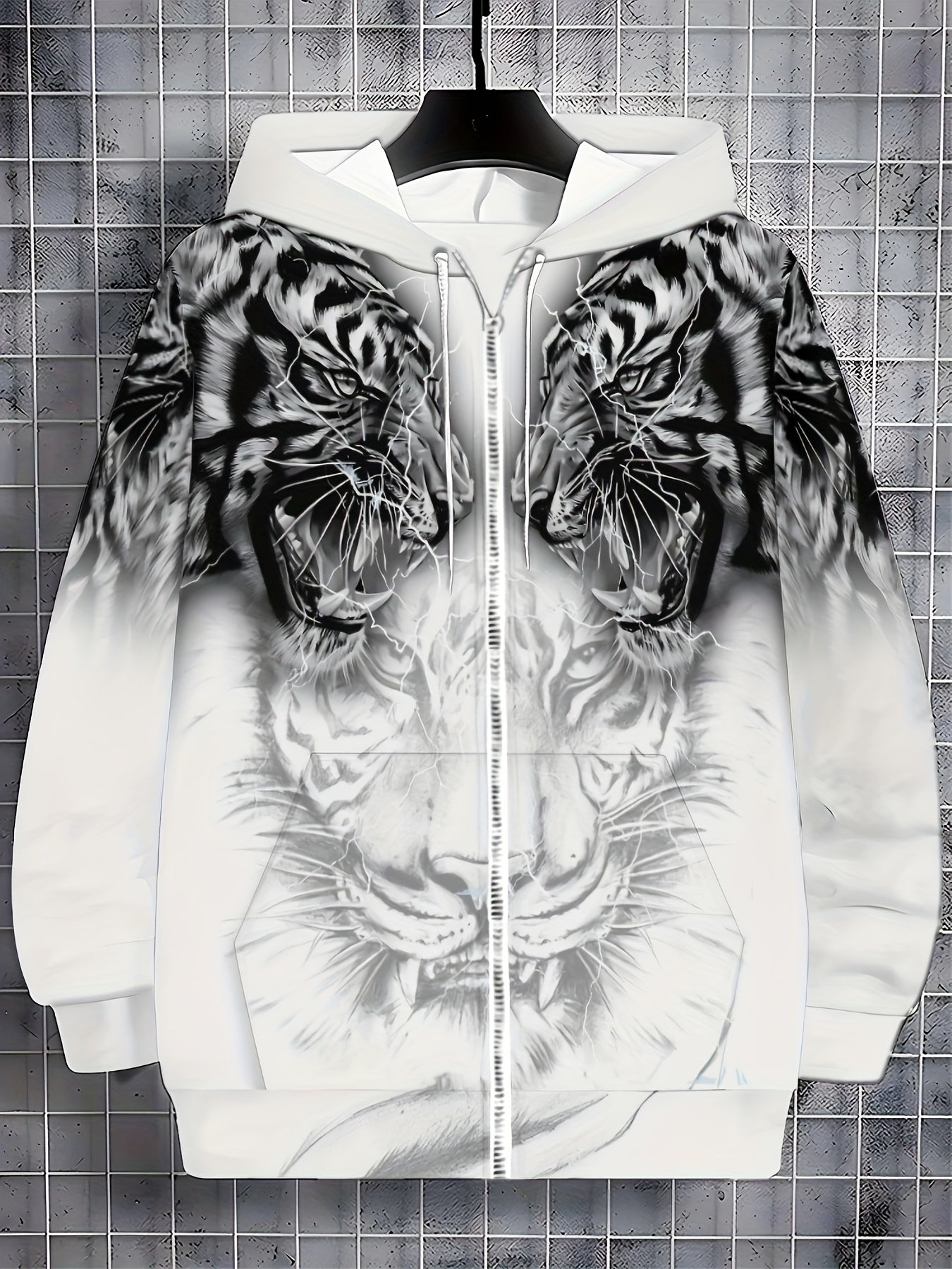 Men's Tiger Print Zip-Up Hoodie