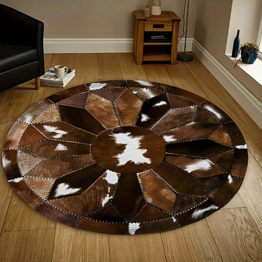 Round Paisley Print Faux Cowhide Area Rug – 1pc